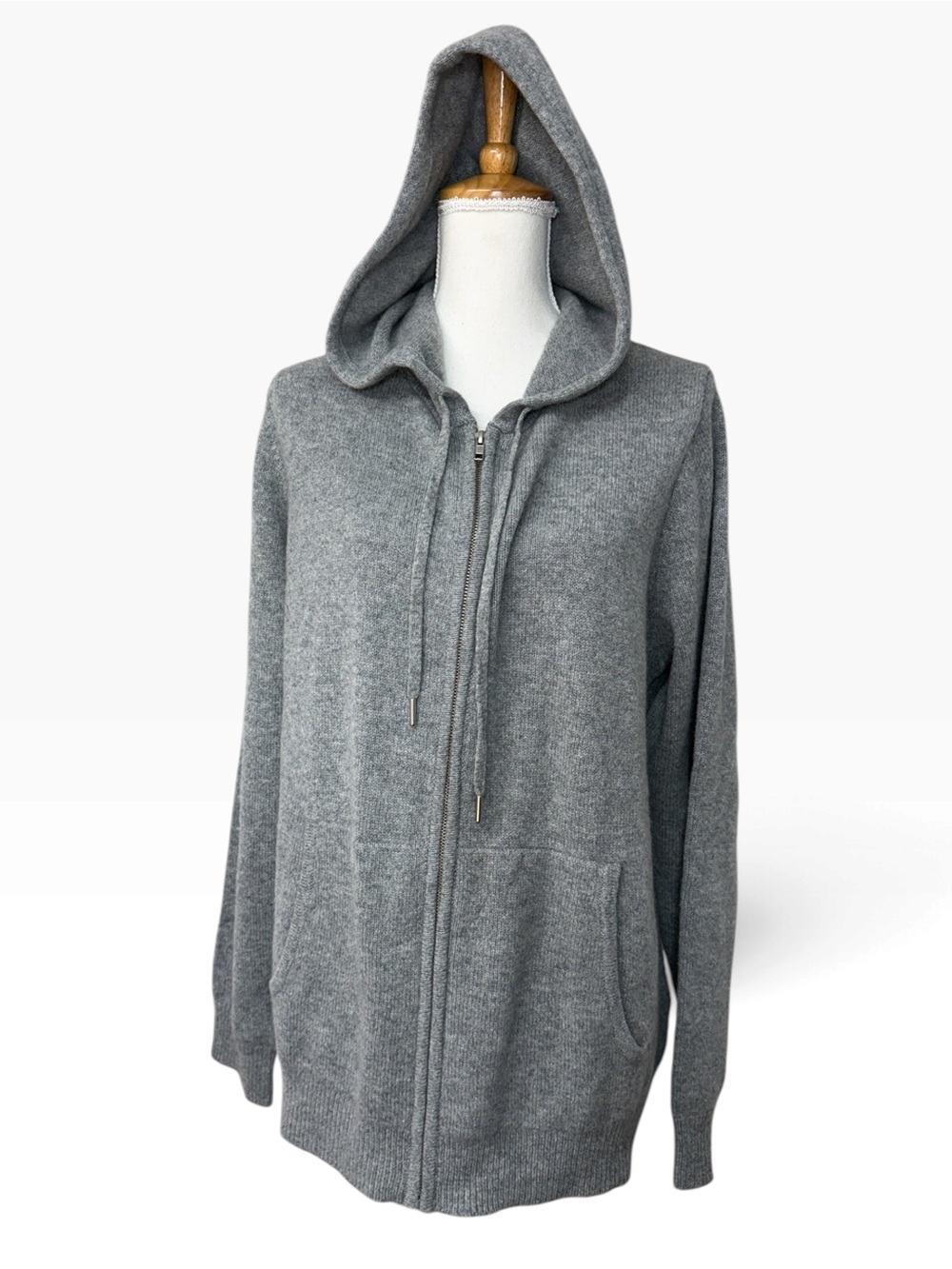 Quince 100% Cashmere Full Zip Hooded Sweater Gray XL NWT